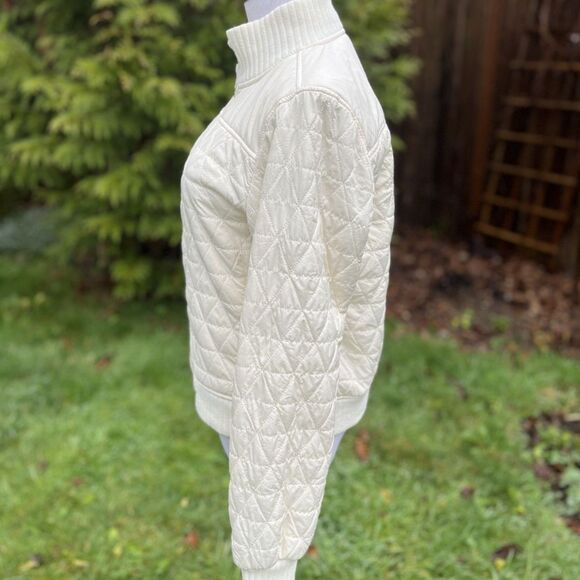 Prana Diva Bomber Jacket Ivory Sherpa Lined Quilted Zip Medium - Picture 7 of 8